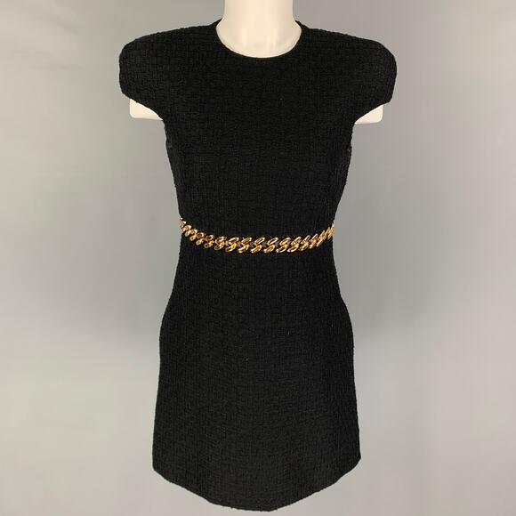 VERSACE Size 2 Black Cotton Textured Cap Sleeves Dress - Picture 1 of 1
